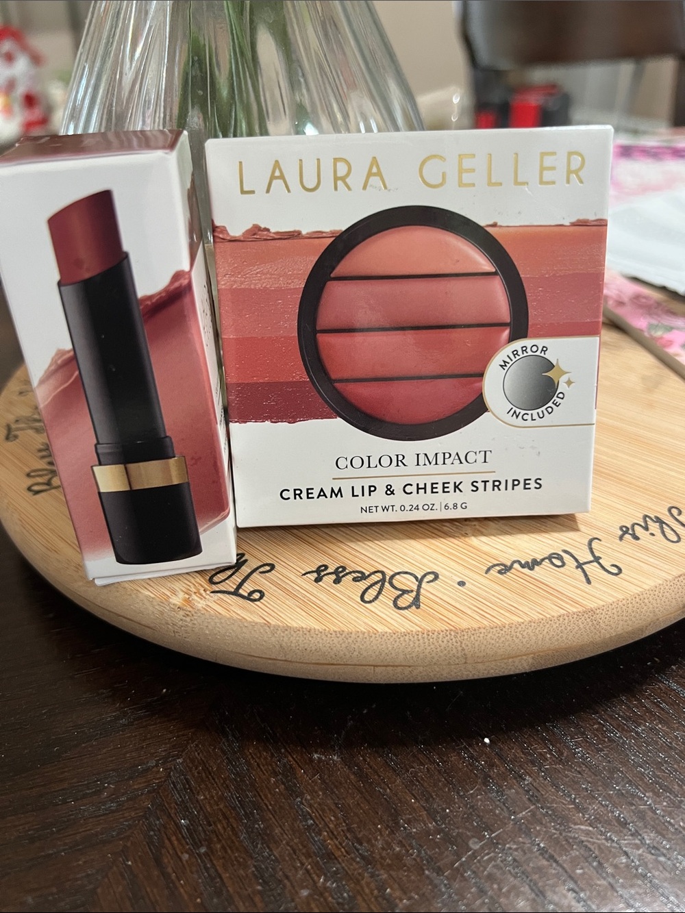 New Laura Geller BUNDLE Color Impact Cream Lip & Cheek Stripes - Peachy Pink Set